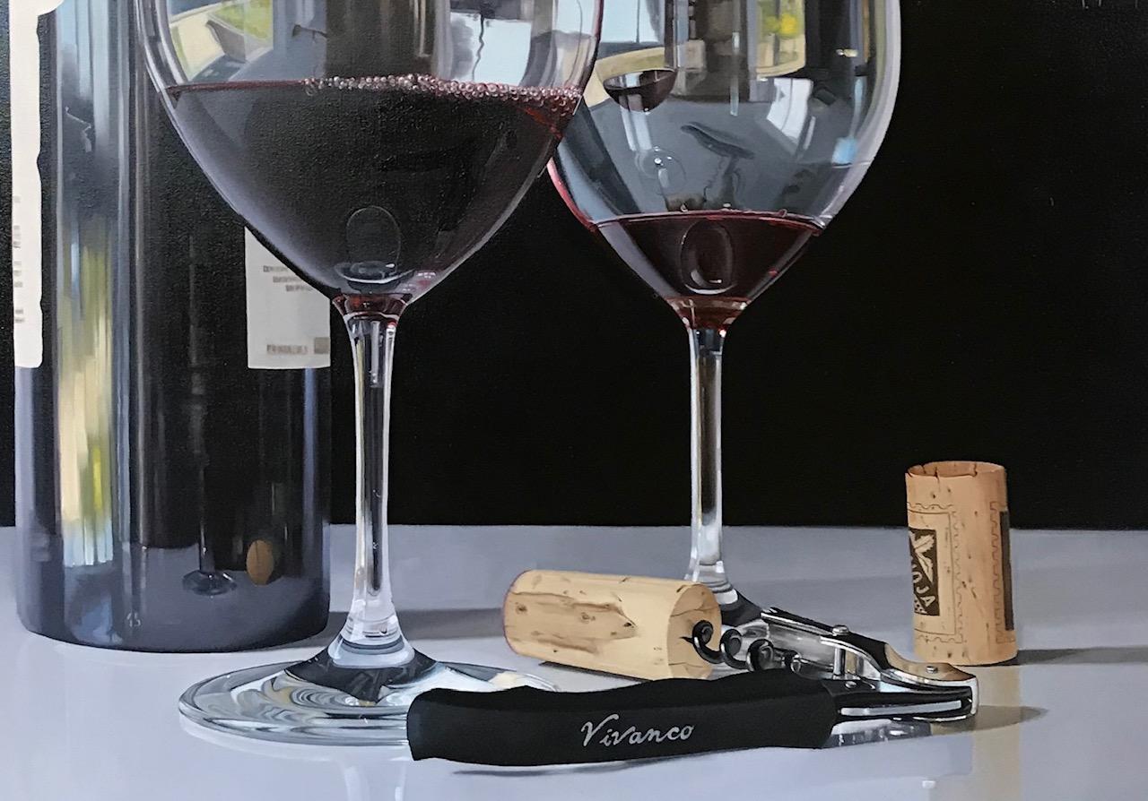 Miguel Angel Nuñez Still-Life Painting - Contemporary Still Life Painting of Wine Bottles 'A Fine Rioja' by Angel Nunez