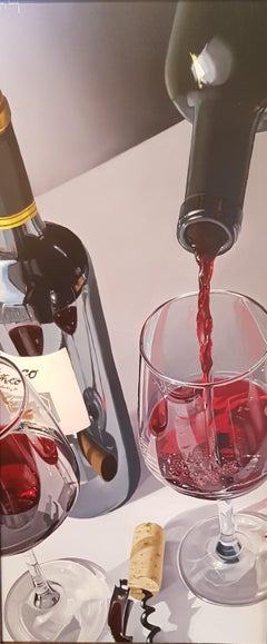 Nature morte contemporaine Tipples de vin rouge, verre et bouteille
