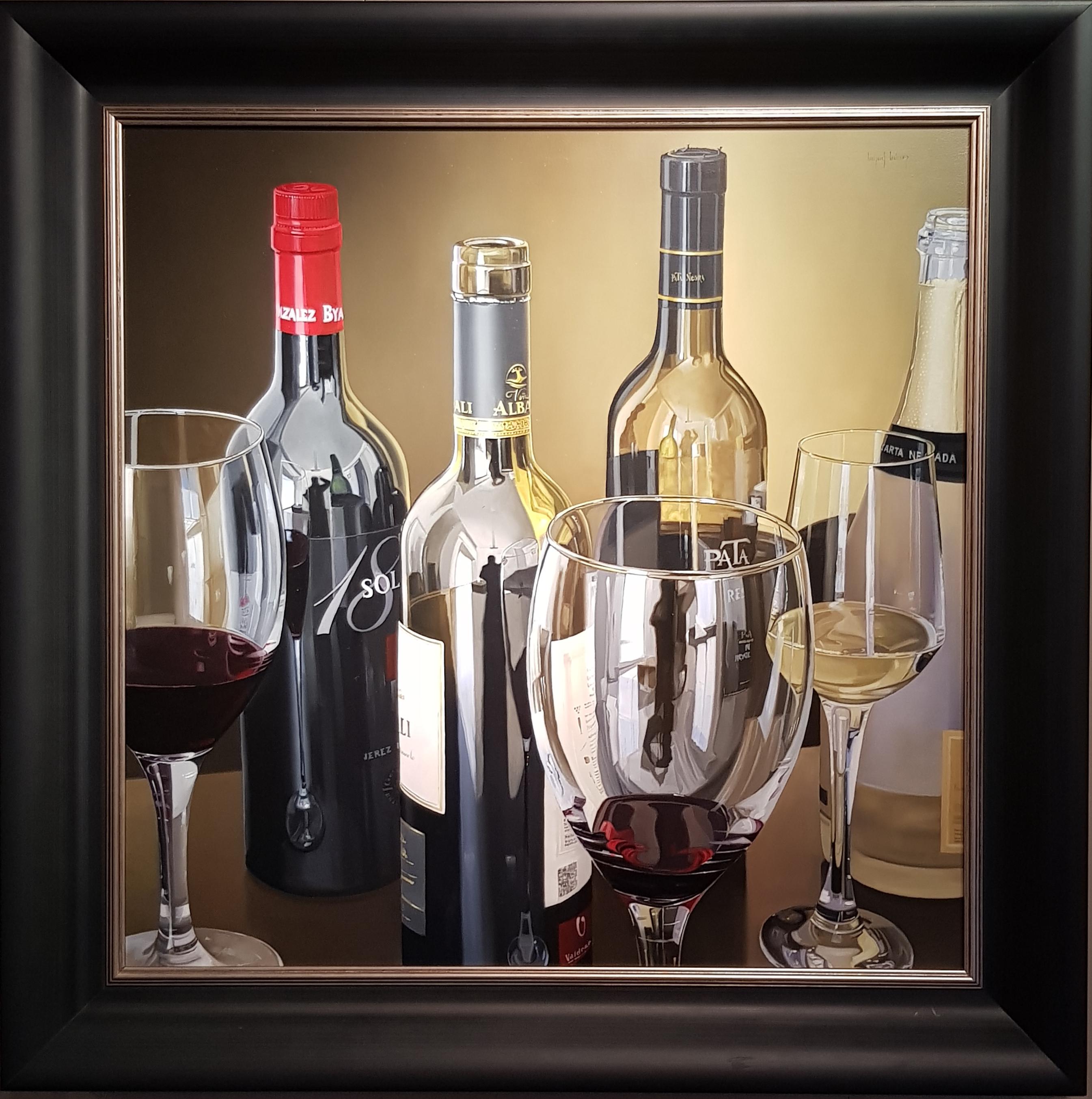 Contemporary Photorealist Painting 'Wine Reflections' by Miguel Angel Nunez - Photograph by Miguel Angel Nuñez