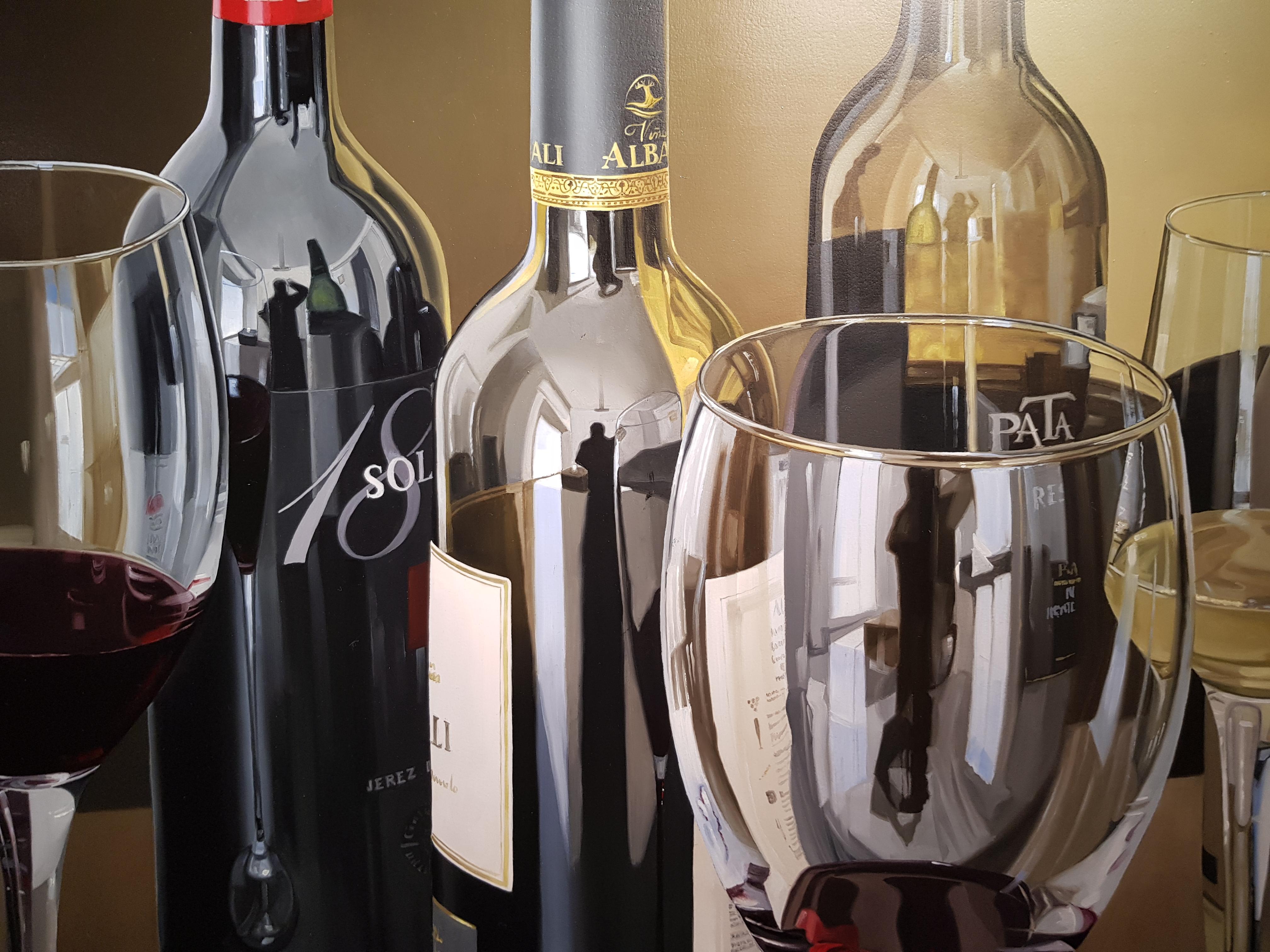 Contemporary Photorealist Painting 'Wine Reflections' by Miguel Angel Nunez 1