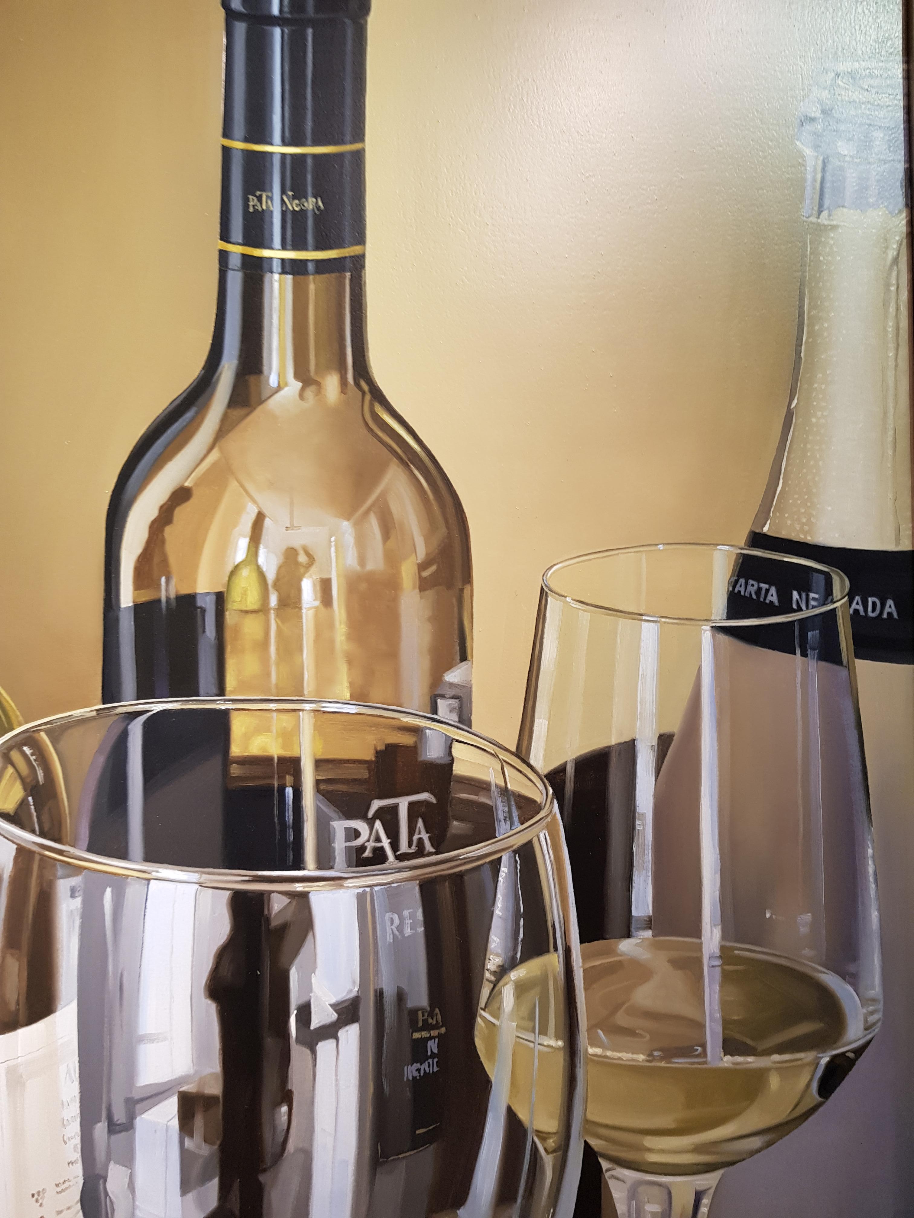 Contemporary Photorealist Painting 'Wine Reflections' by Miguel Angel Nunez 2