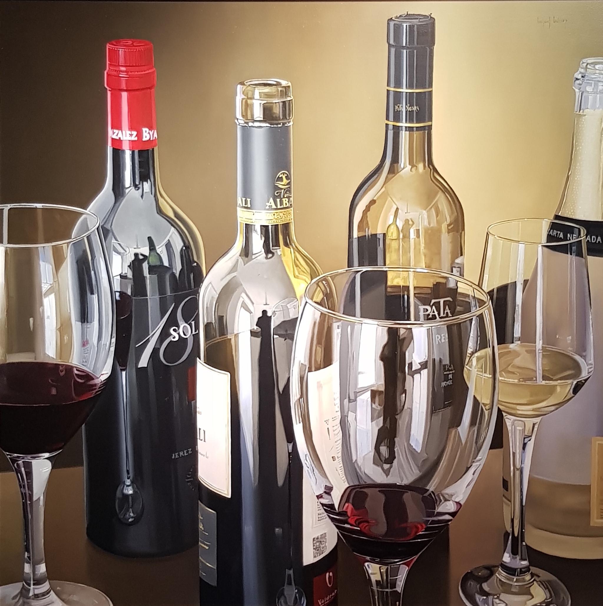 Contemporary Photorealist Painting 'Wine Reflections' by Miguel Angel Nunez 3