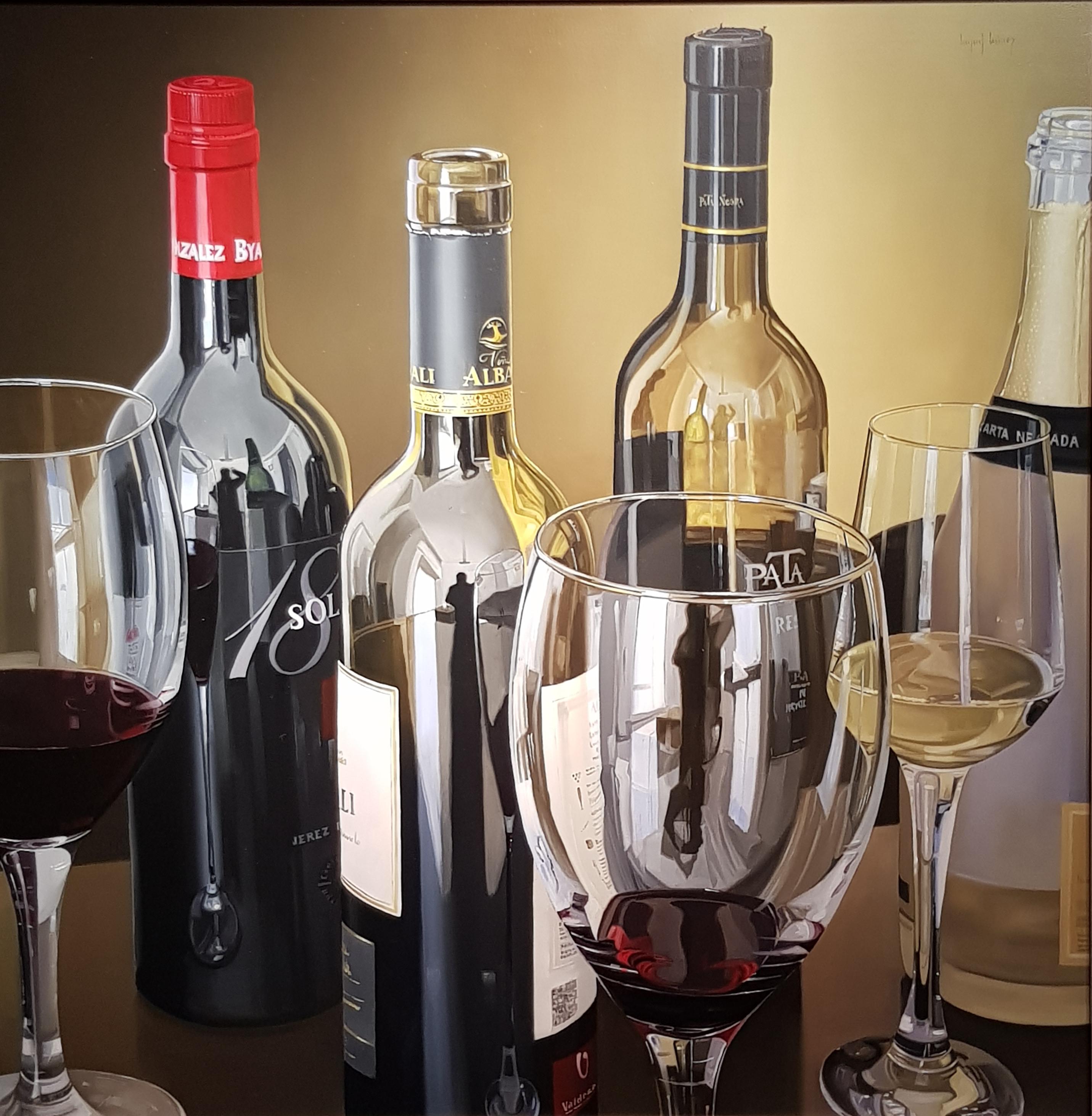 Miguel Angel Nuñez Still-Life Photograph - Contemporary Photorealist Painting 'Wine Reflections' by Miguel Angel Nunez