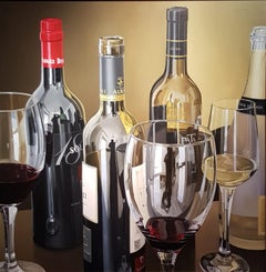 Contemporary Photorealist Painting 'Wine Reflections' by Miguel Angel Nunez