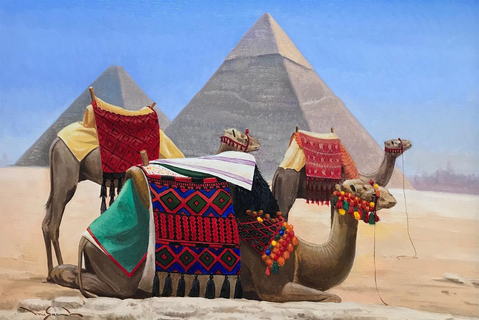 Miguel Angel Animal Painting - LANDSCAPE - CAMELS IN DESERT