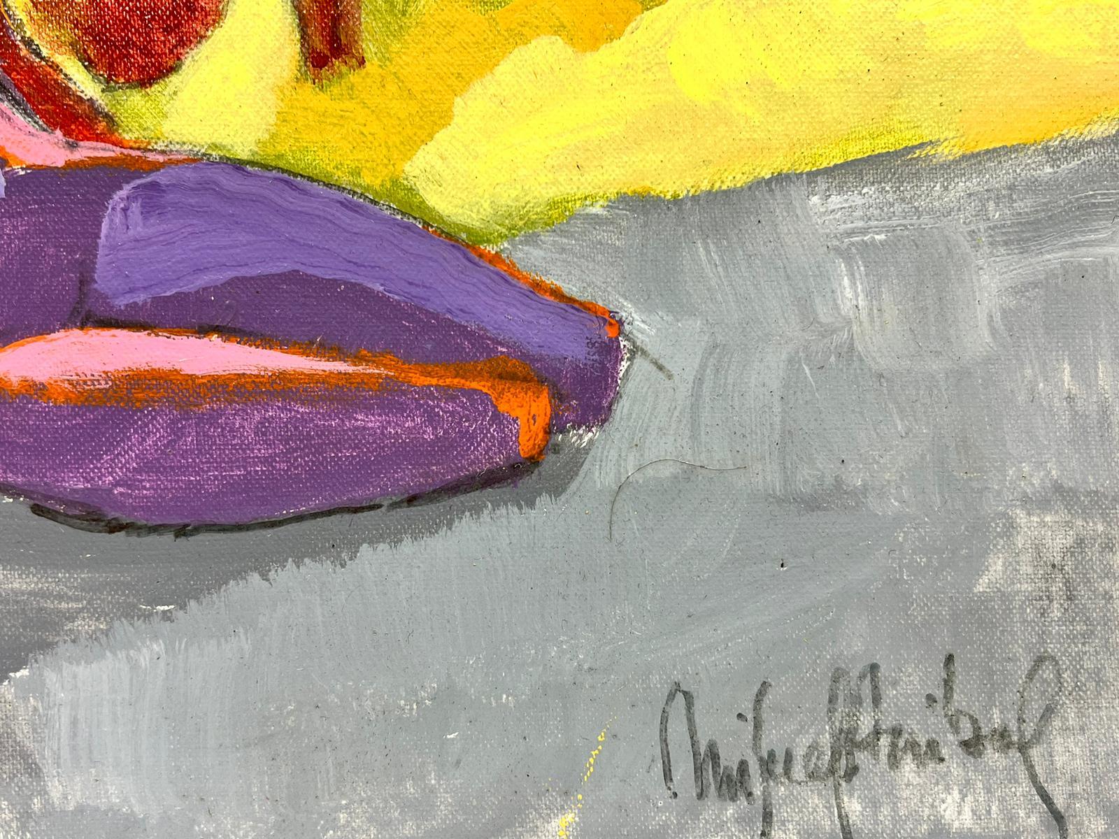 Pittura a olio astratta contemporanea con figure nude sulla spiaggia, artista cileno in vendita 1
