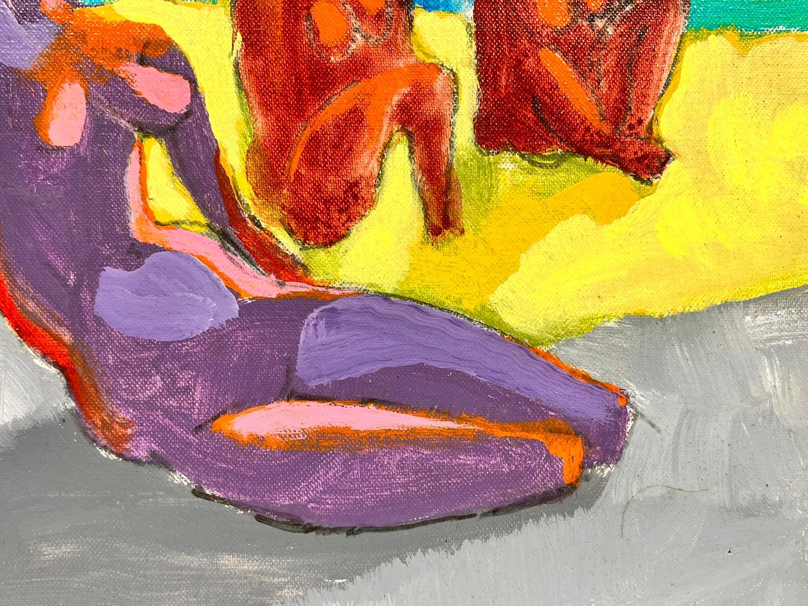 Pittura a olio astratta contemporanea con figure nude sulla spiaggia, artista cileno in vendita 2