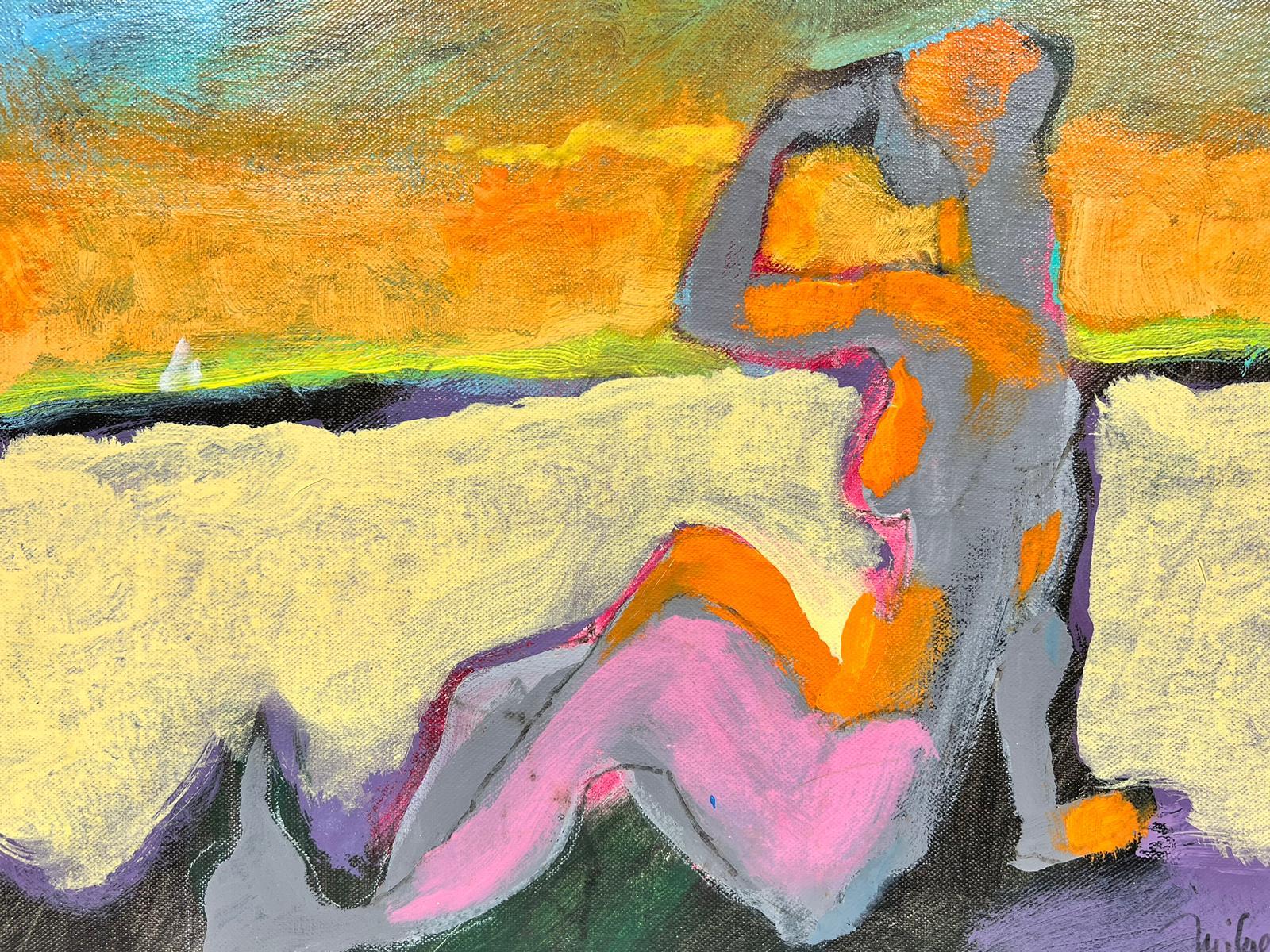 Contemporary Abstract Painting Nude Figure on Beach, Chilean Artist 3