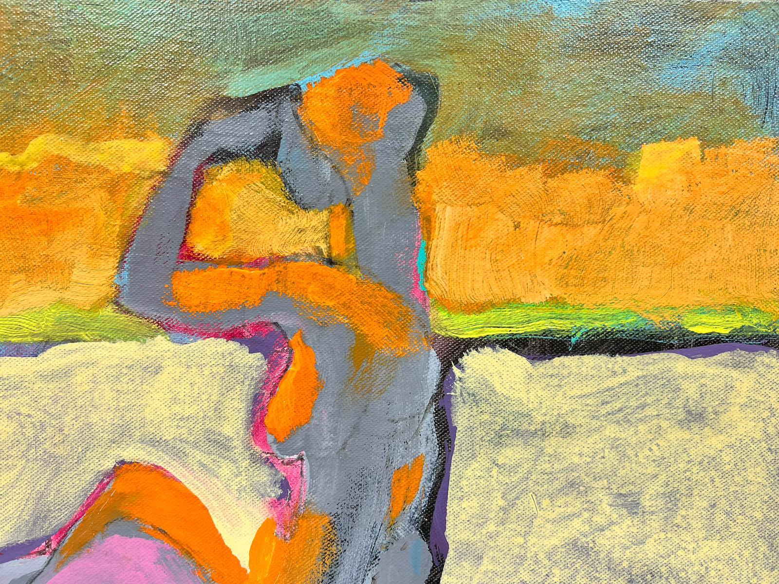 Contemporary Abstract Painting Nude Figure on Beach, Chilean Artist 6