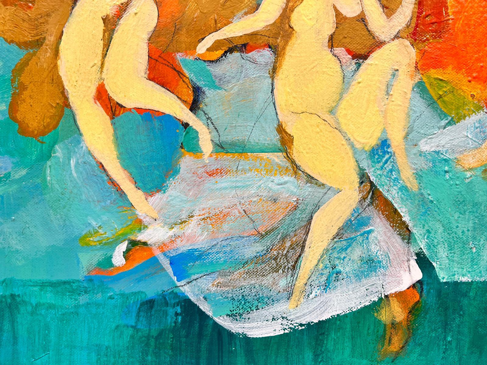 Modernist Dancing Nudes at Orange Sunset by French/ Chilean Artist signed oil  For Sale 3