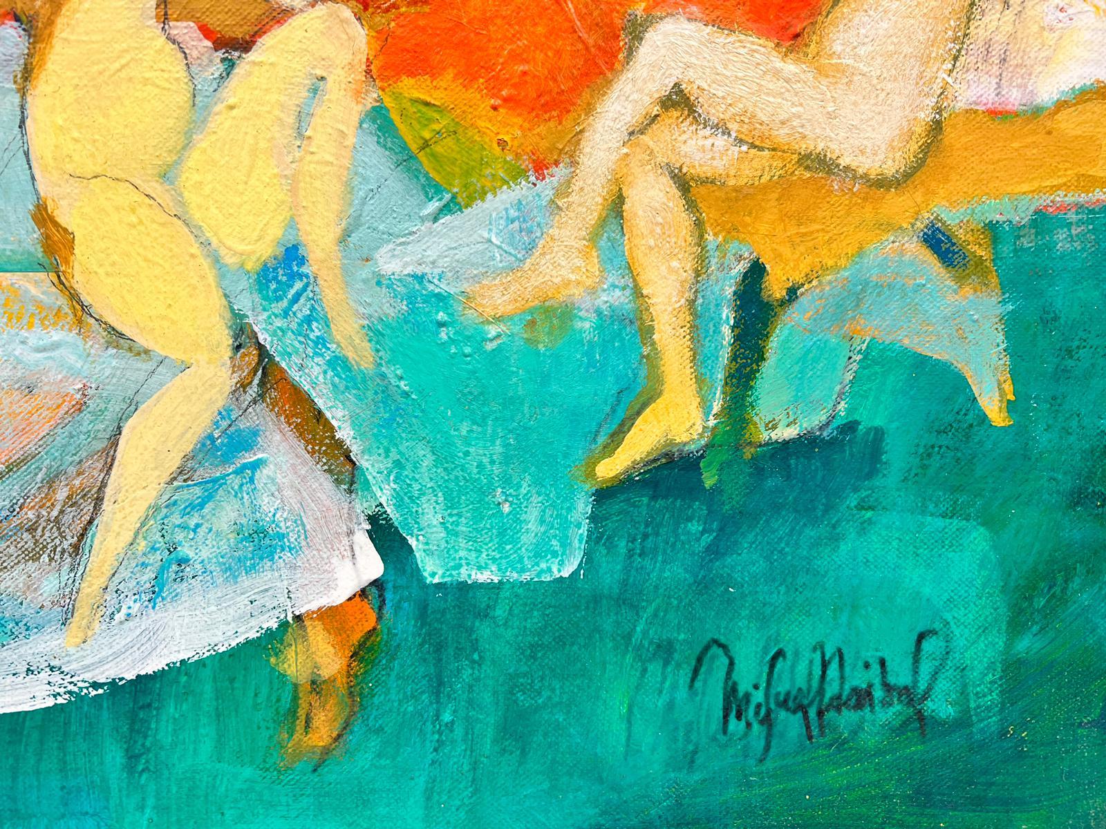 Modernist Dancing Nudes at Orange Sunset by French/ Chilean Artist signed oil  For Sale 4