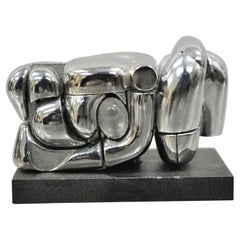 Vernickelte Miguel Berrocal La Mini Maria Puzzle-Skulptur-Schachtel und Buch, vernickelt