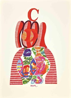 C comme Cristina - Linocut par Miguel Berrocal - 1975