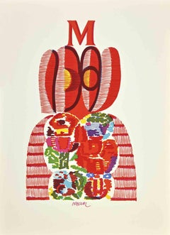 M like Miguel - Linocut par Miguel Berrocal - 1975