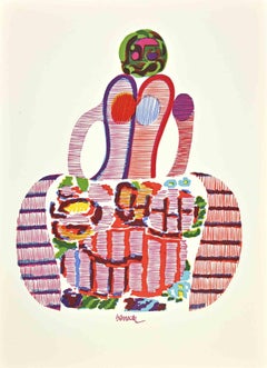 The Midwife of the Fairies - Linocut de Miguel Berrocal - 1975