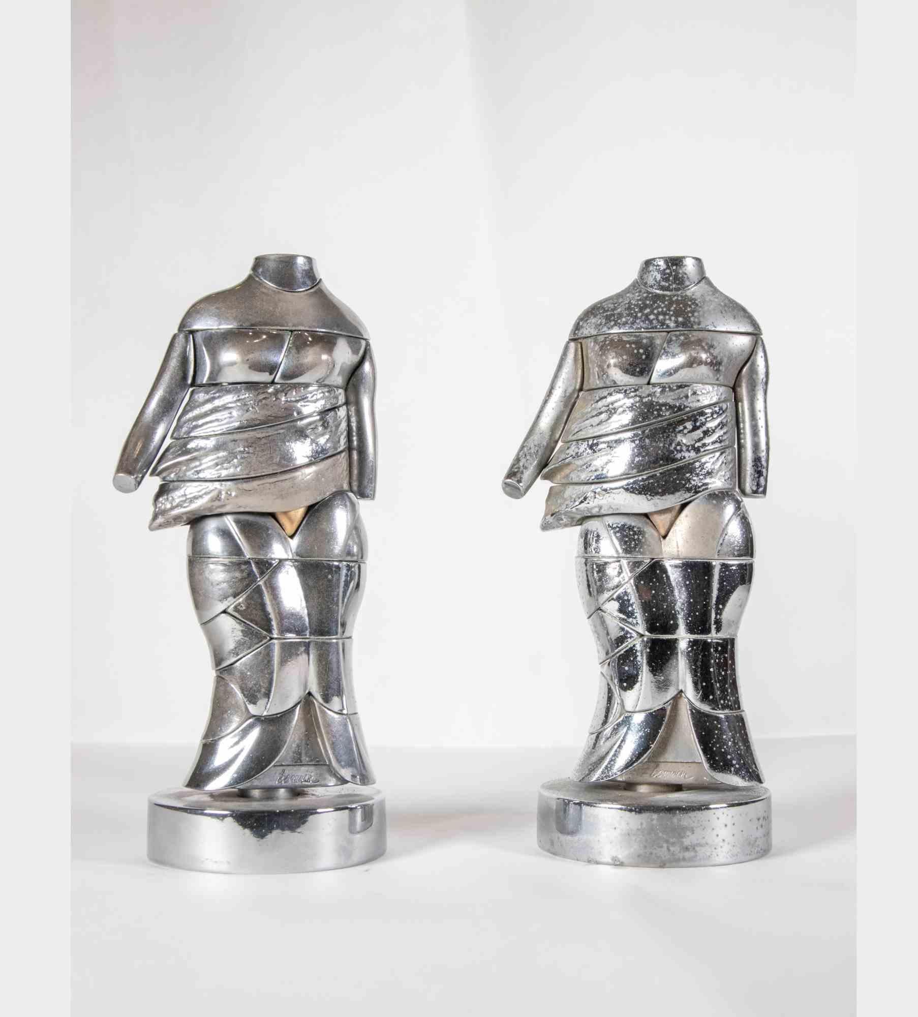 Miguel Berrocal Figurative Sculpture - Pair of Mini-Caryatids - Sculpture by M. Berrocal - 1960s