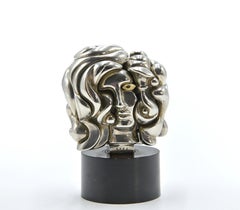 Vintage Portrait of Michele - Nickel Plated Sculpture by M. Berrocal - 1969