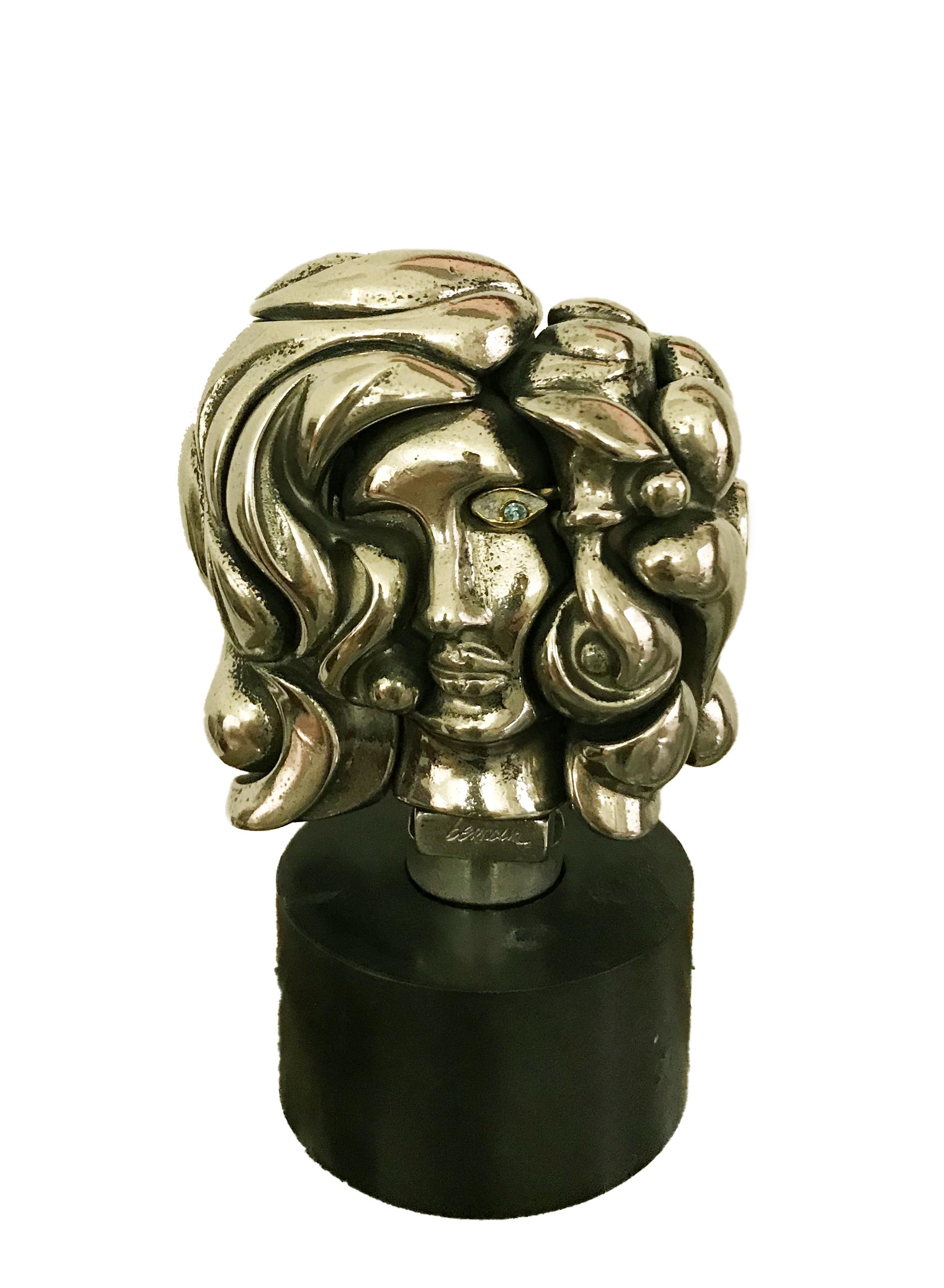 Portrait of Michele - Original Nickel Plated Sculpture by M. Berrocal - 1969 - Black Figurative Sculpture by Miguel Berrocal