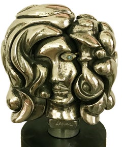 Portrait of Michele - Original Nickel Plated Sculpture by M. Berrocal - 1969