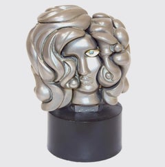 Portrait of Michele - Original Nickel Plated Sculpture by M. Berrocal - 1969