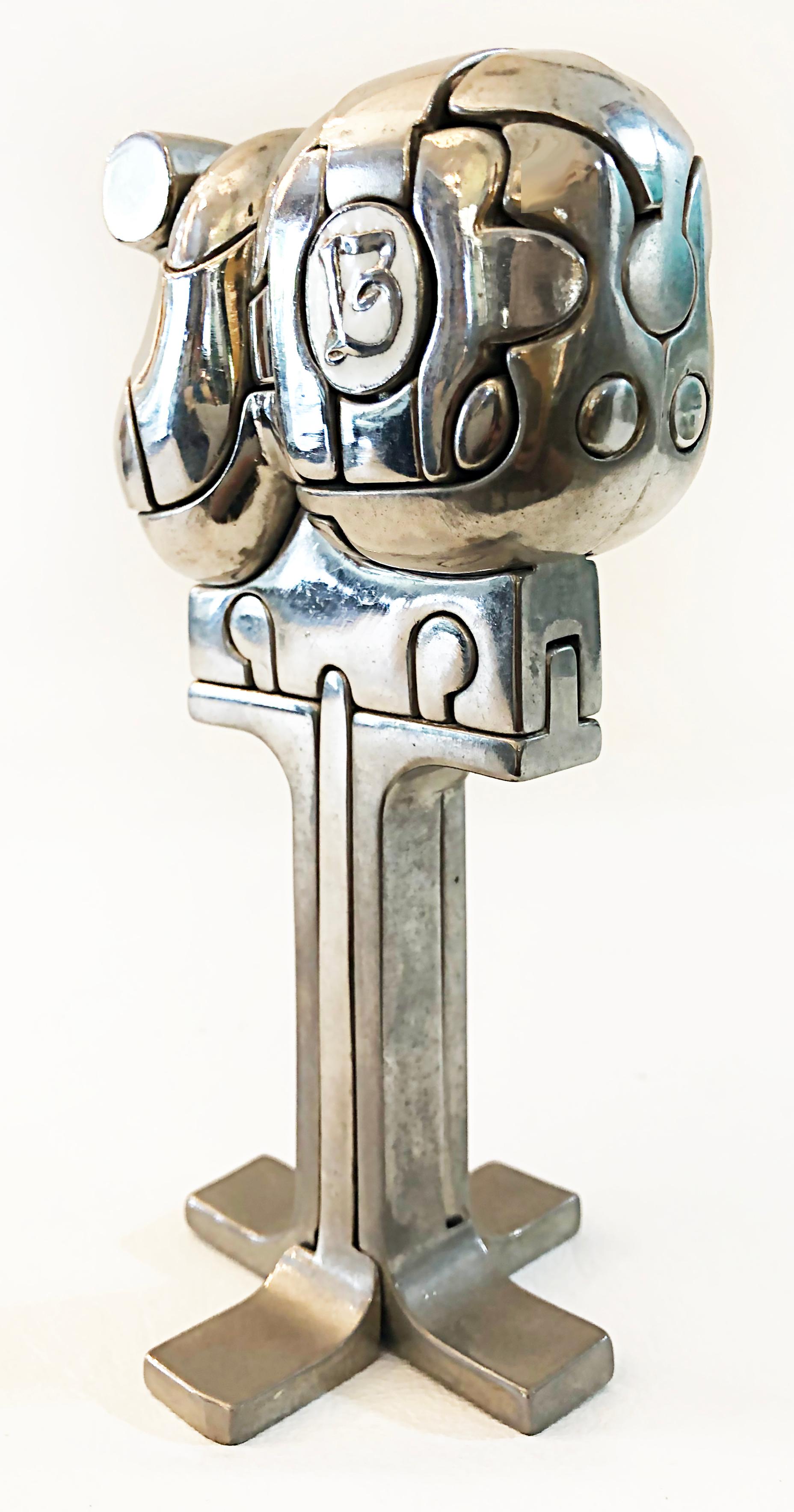 Miguel Berrocal Silvered Brass Puzzle Sculpture 