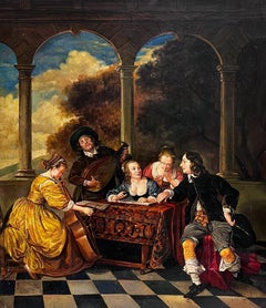 Dutch Old Master style Figures in Grand Interior by Famous Spanish Copyist
