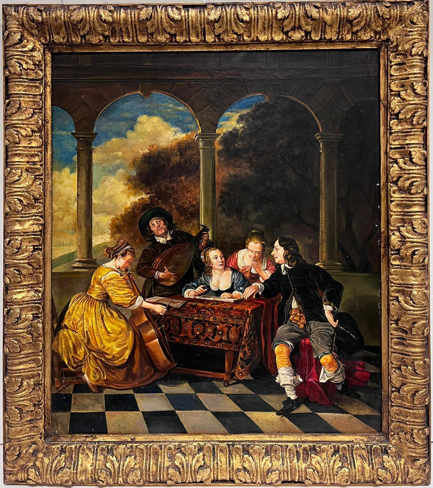 Dutch Old Master style Figures in Grand Interior by Famous Spanish Copyist