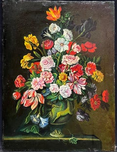 Fine Spanish Old Master style Oil Painting Flowers in Ornate Vase