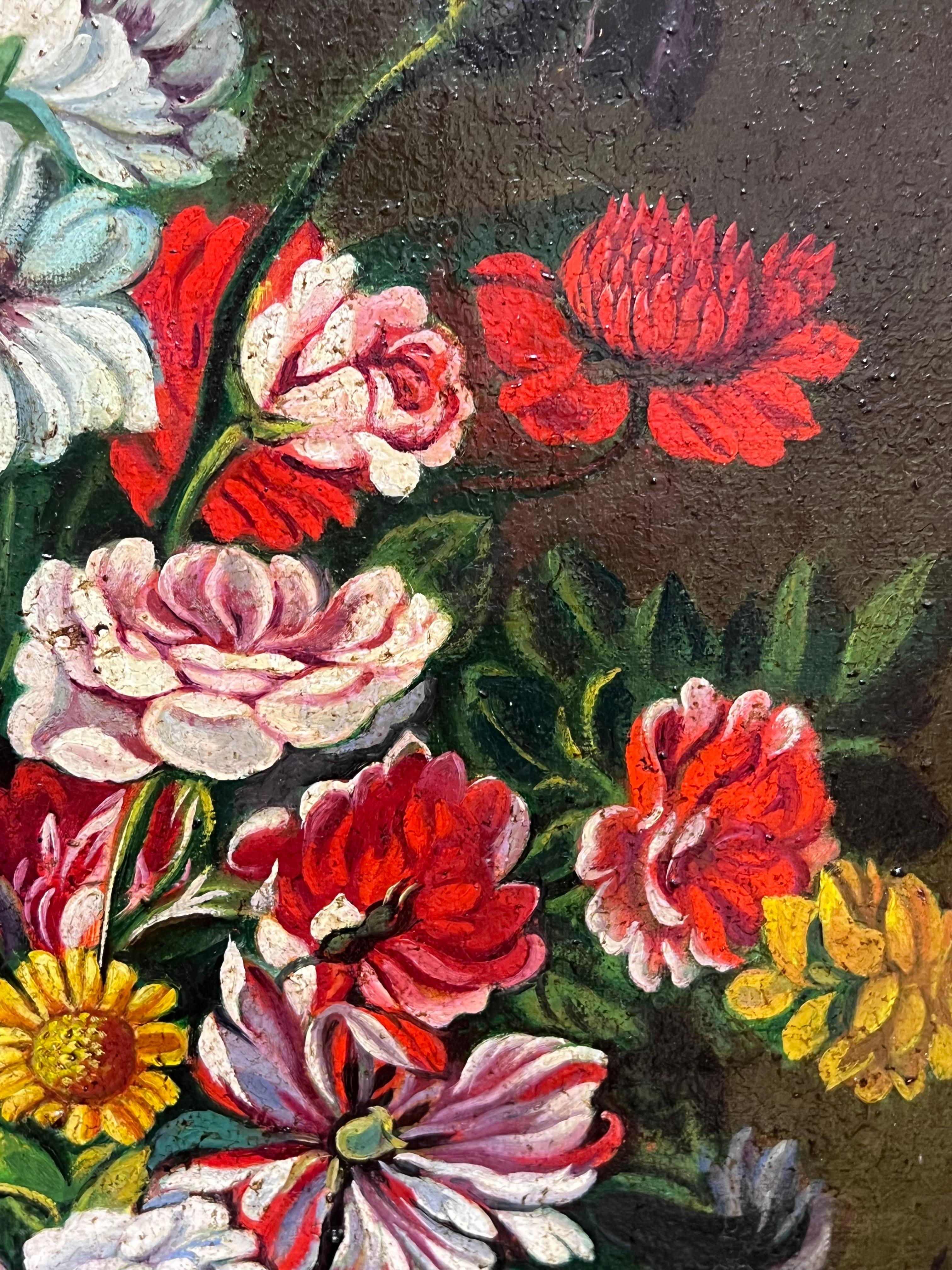 Fine Spanish Old Master style Oil Painting Flowers in Ornate Vase For Sale 1