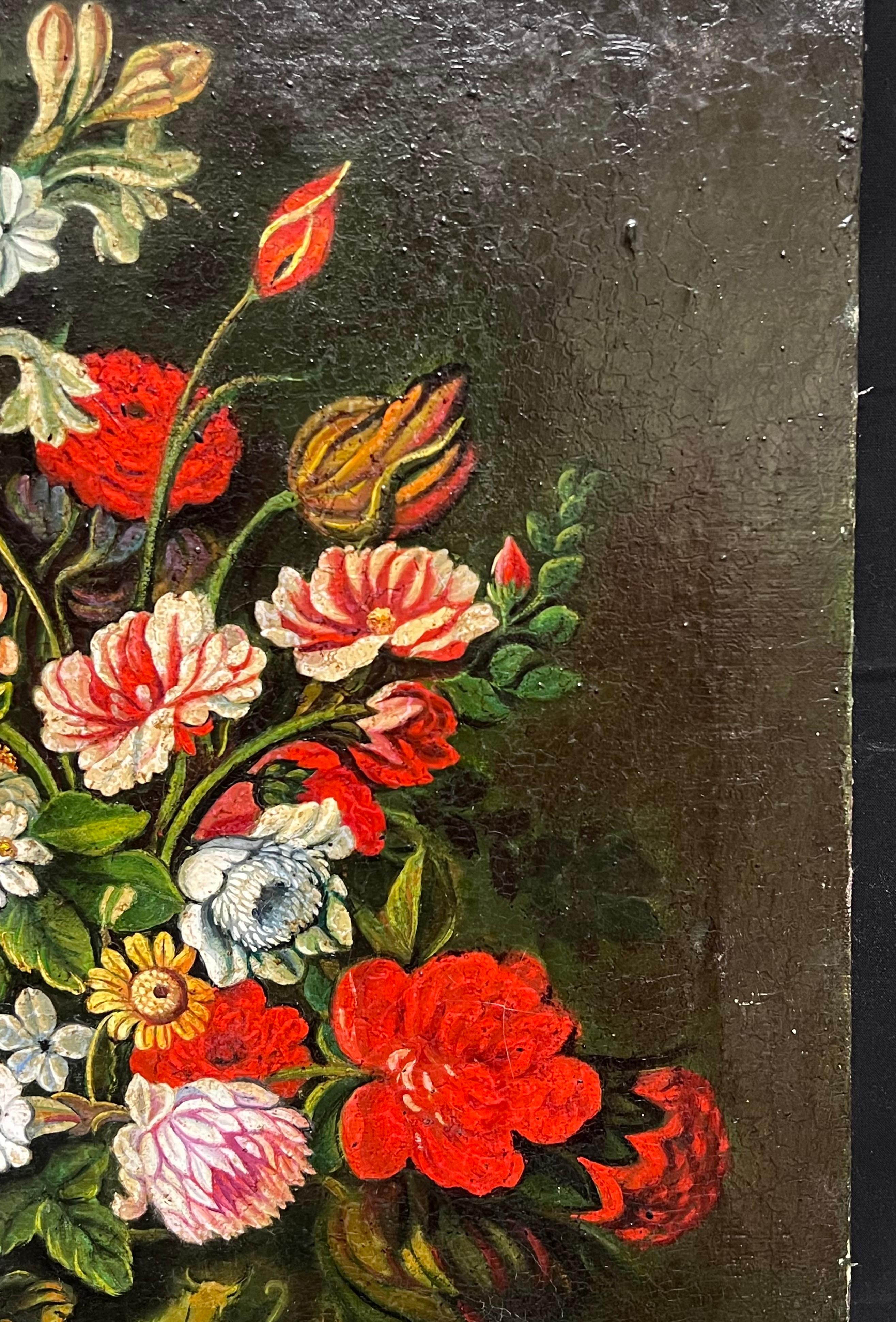 Large Ornate Classical Flowers in Vase Still Life Oil Painting For Sale 1