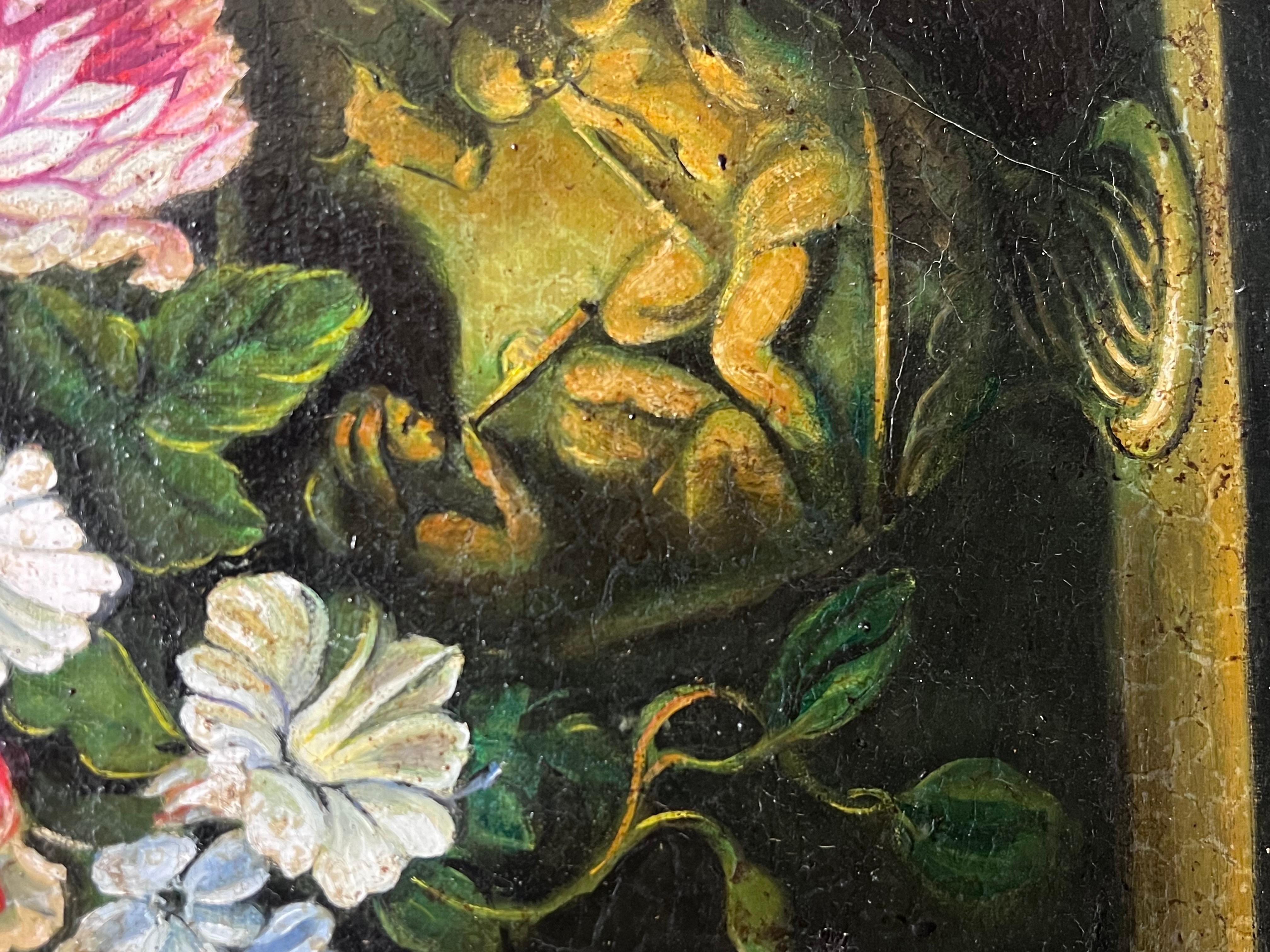Large Ornate Classical Flowers in Vase Still Life Oil Painting For Sale 3