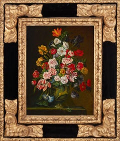 Large Spanish Old Master style Oil Painting Ornate Flowers in Vase Framed