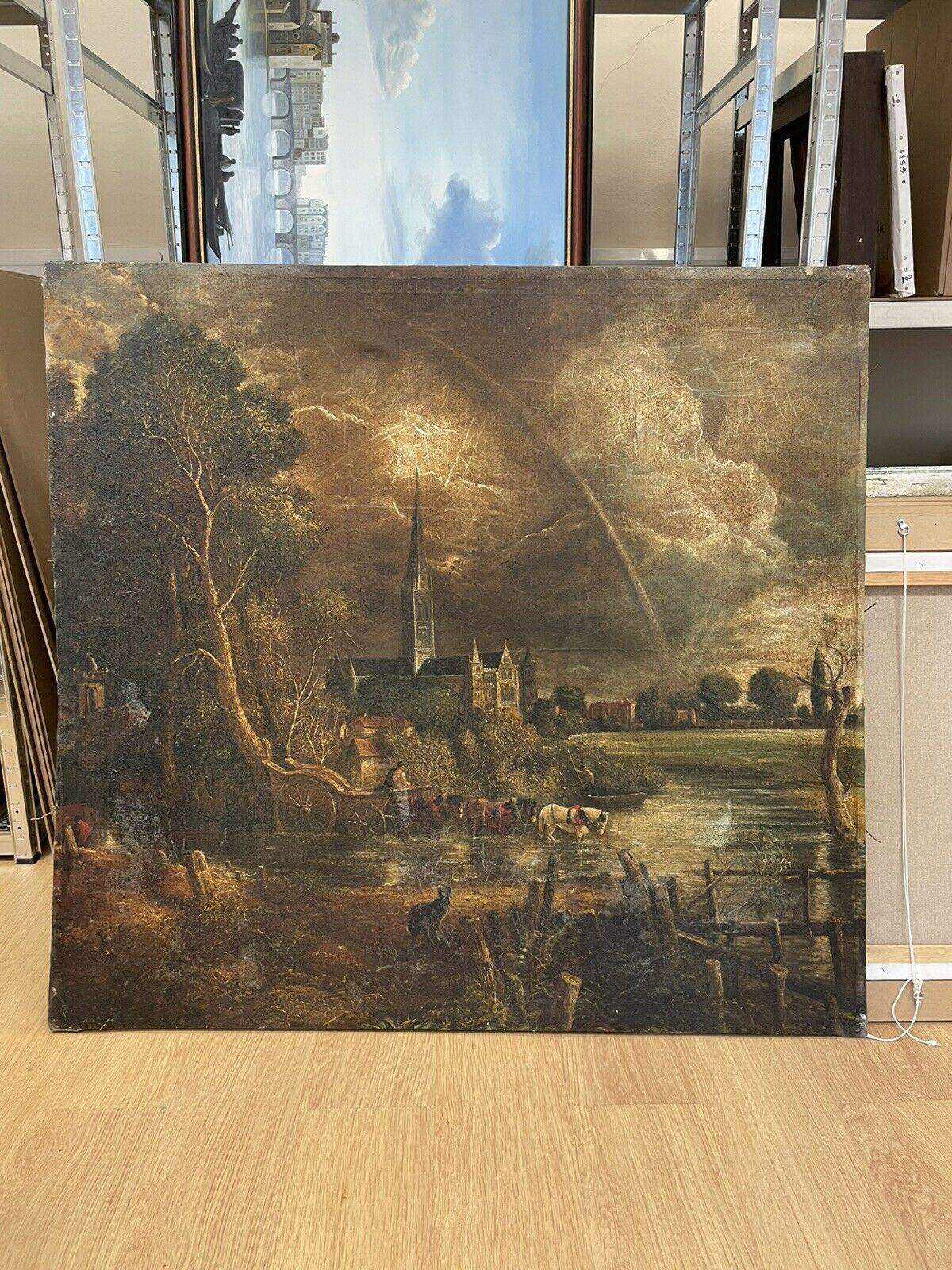 MIGUEL CANALS STUDIO - MASSIVE OIL PAINTING AFTER JOHN CONSTABLE SALISBURY CATH - Painting by Miguel Canals Studio
