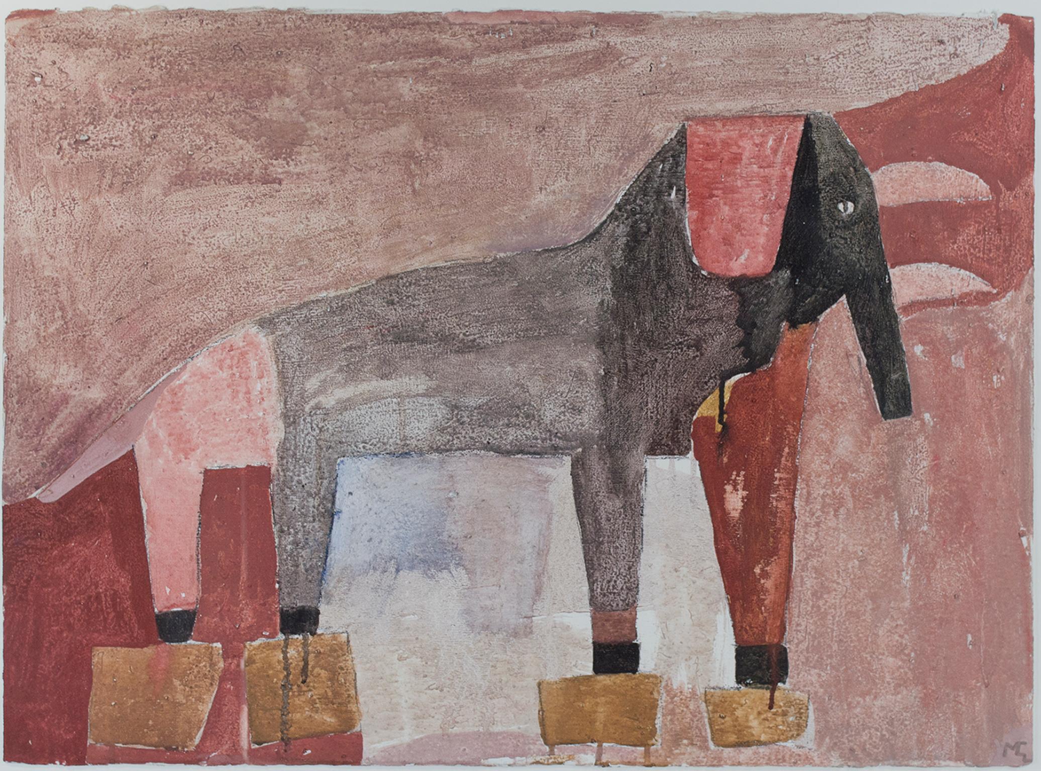 Miguel Castro Leñero Animal Painting - "Elefante, " Mixed Media on Handmade Paper signed by Miguel-Castro Leñero