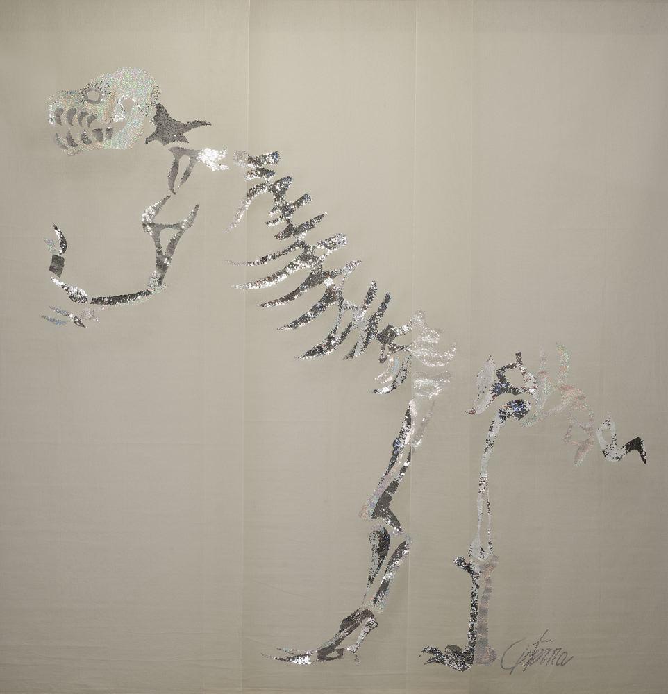 Embroidered Miguel Cisterna, Le Dinosaure, Large-scale Hand-embroidered Screen, France, 2014 For Sale