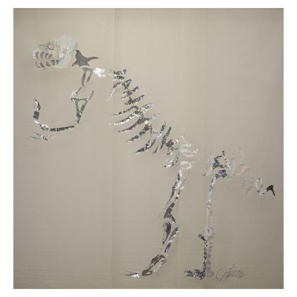 Miguel Cisterna, Le Dinosaure, Large-scale Hand-embroidered Screen, France, 2014 For Sale