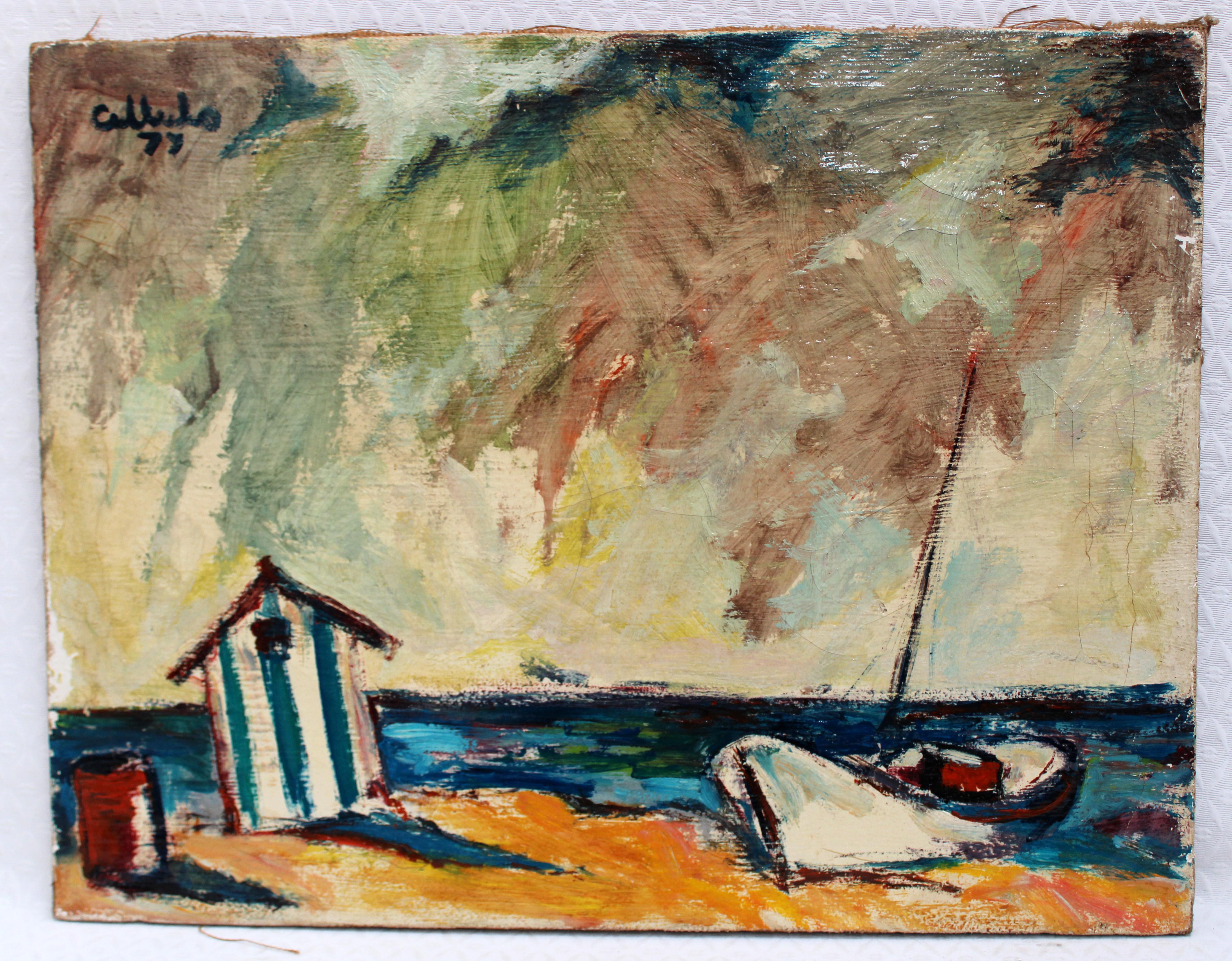 Playa - Óleo sobre tela - 1977 - Painting di Miguel Collado Bartolín