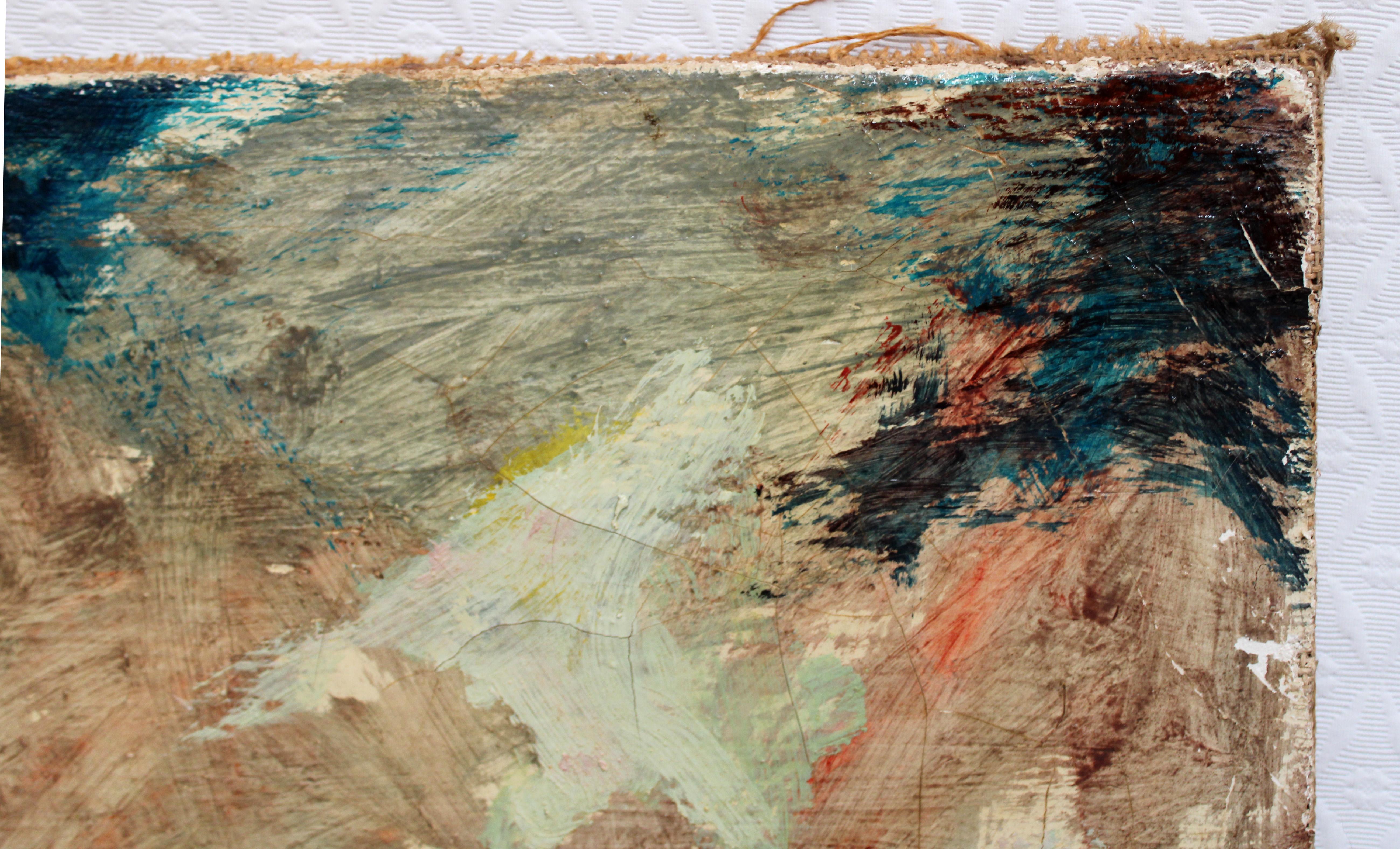 Playa - Óleo sobre tela - 1977 - Landscape Painting Beige di Miguel Collado Bartolín