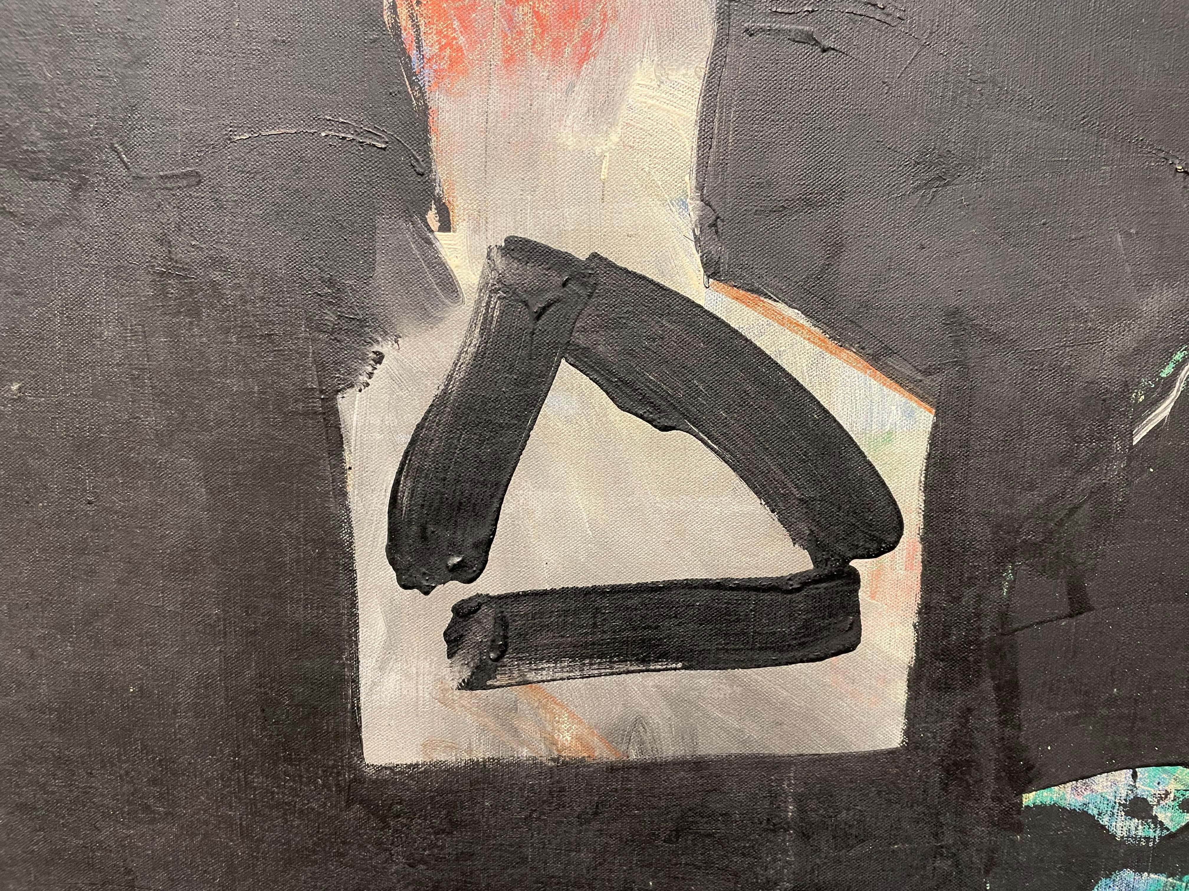 Grande peinture abstraite figurative noire des années 1960, artiste mexicain américain en vente 5