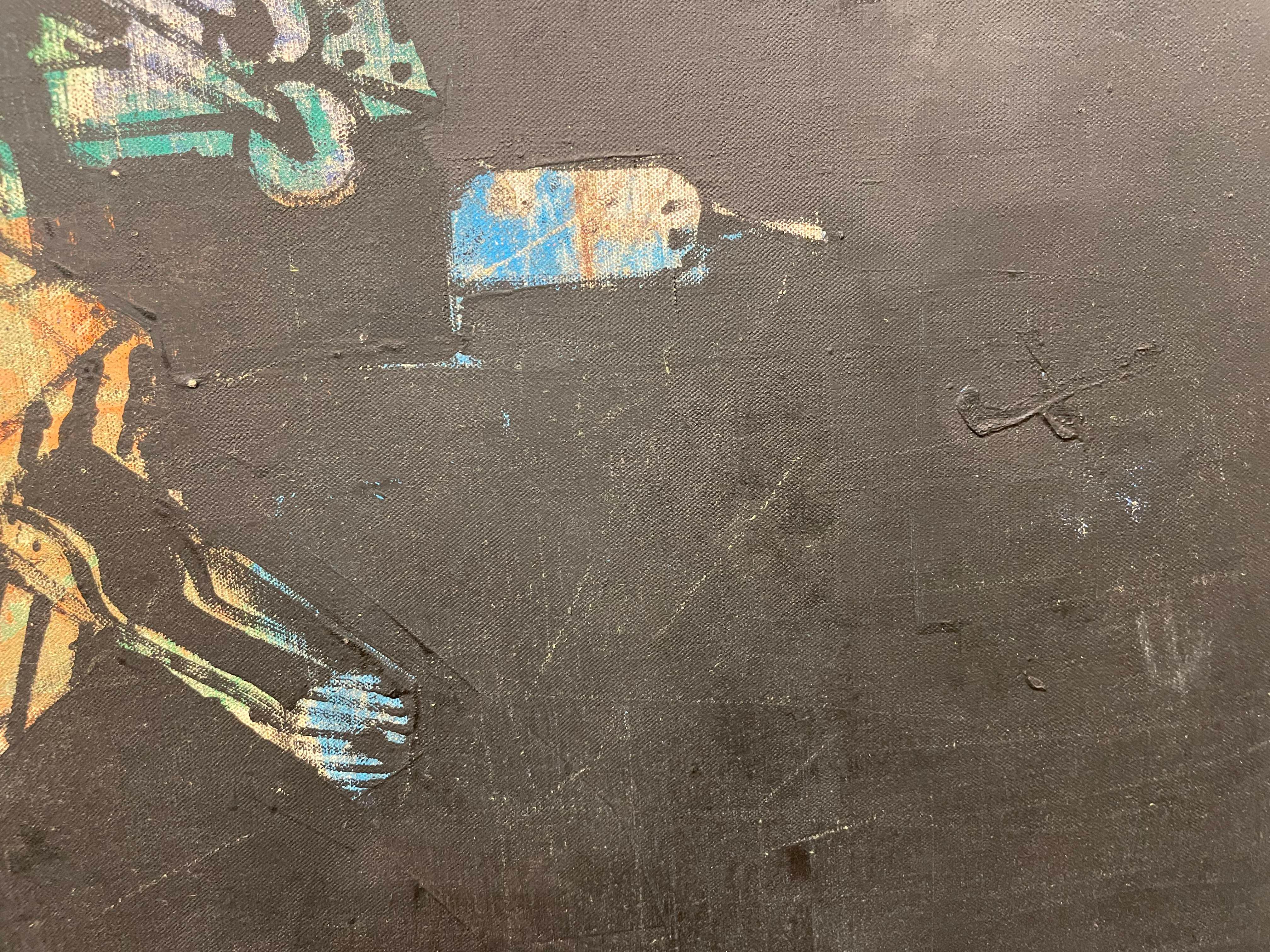 Grande peinture abstraite figurative noire des années 1960, artiste mexicain américain en vente 6