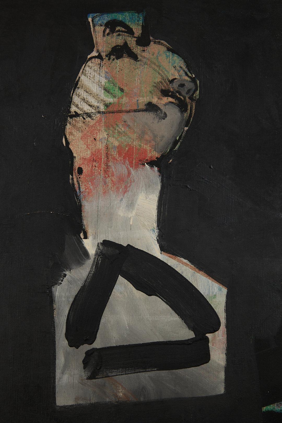 Grande peinture abstraite figurative noire des années 1960, artiste mexicain américain - Painting de Miguel Conde