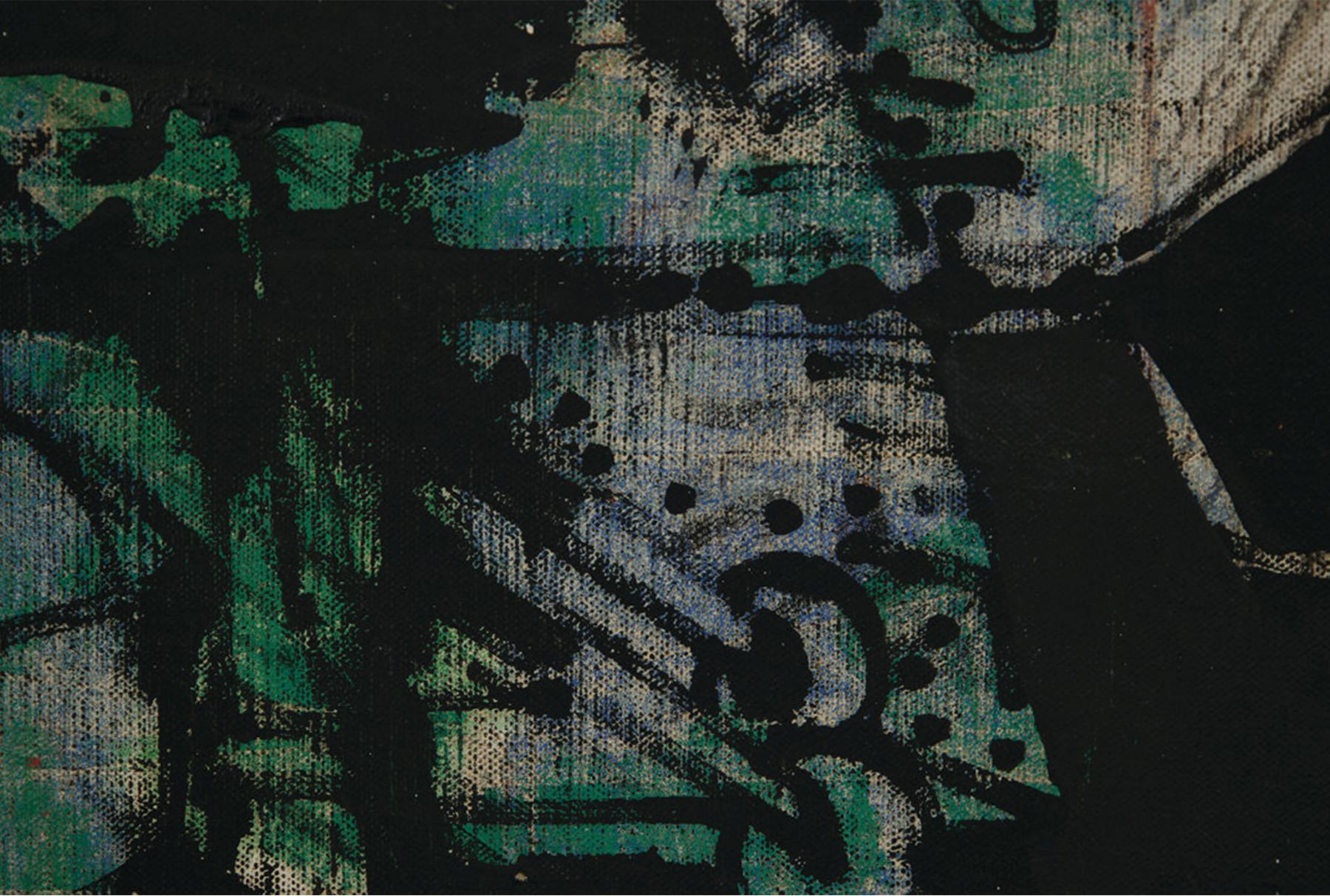 Grande peinture abstraite figurative noire des années 1960, artiste mexicain américain - Abstrait Painting par Miguel Conde