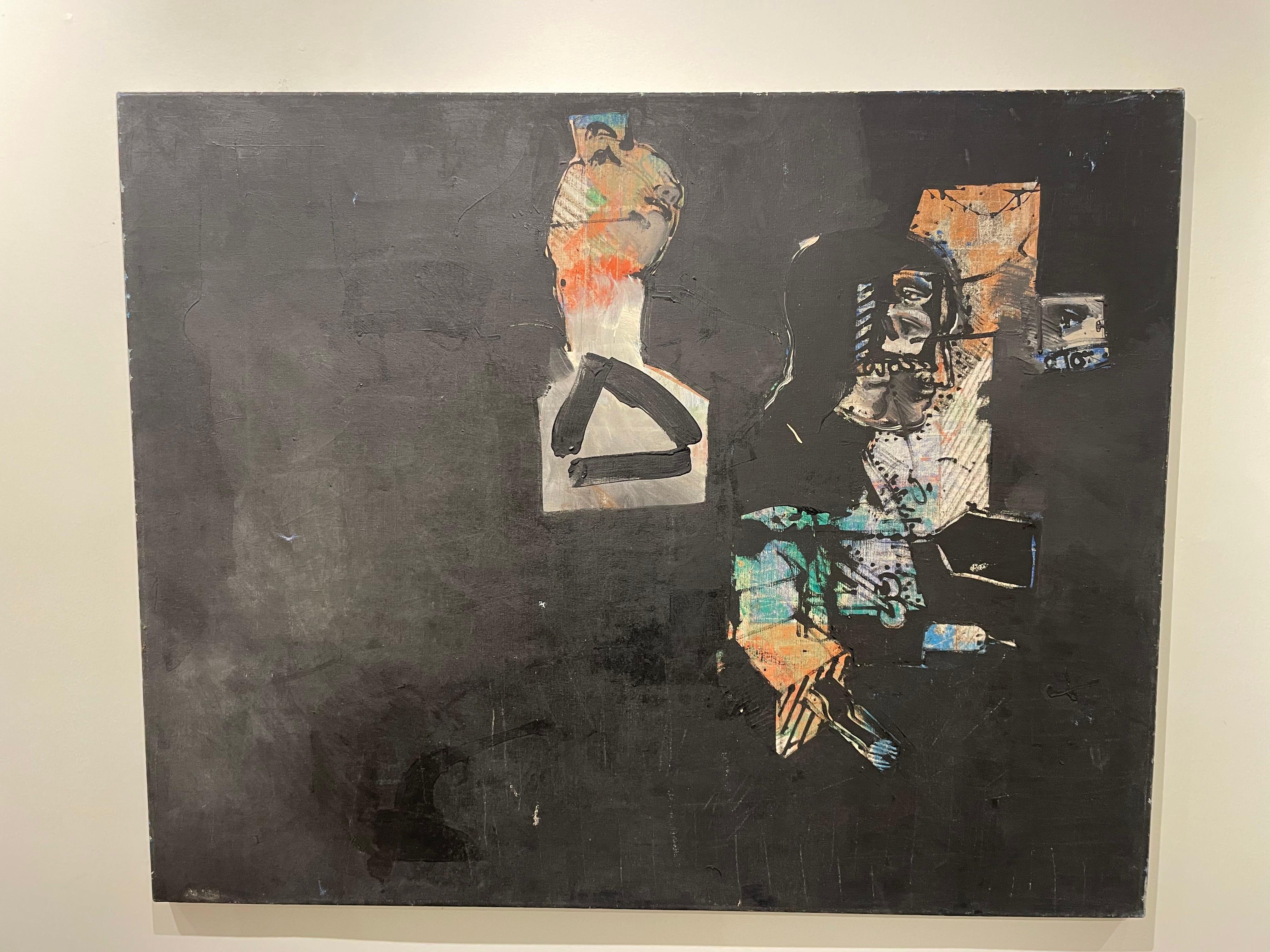 Grande peinture abstraite figurative noire des années 1960, artiste mexicain américain en vente 1