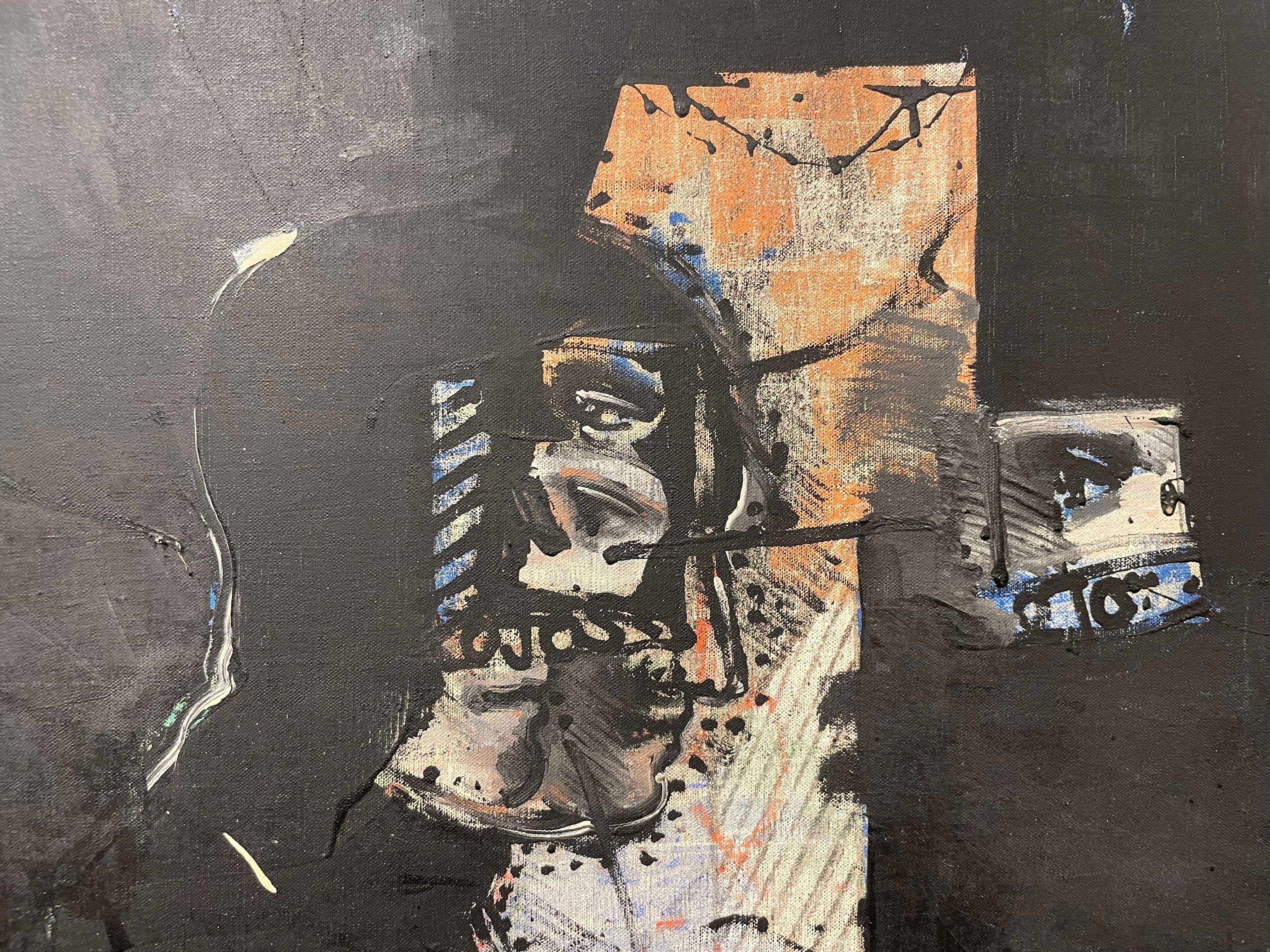 Grande peinture abstraite figurative noire des années 1960, artiste mexicain américain en vente 2