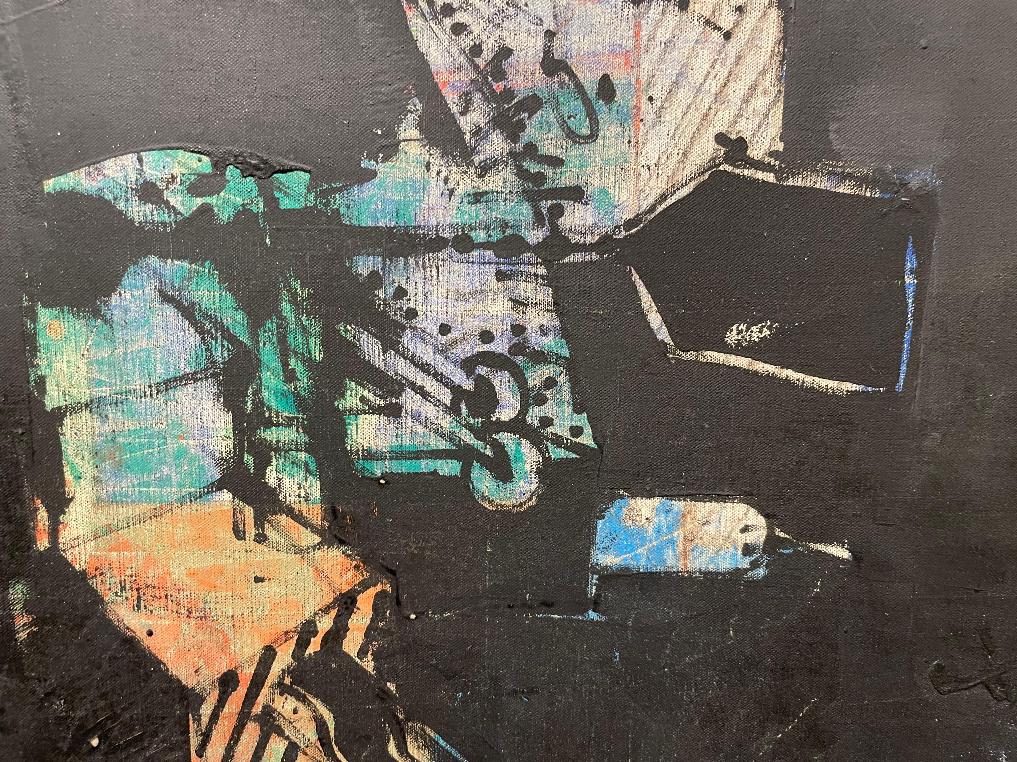 Grande peinture abstraite figurative noire des années 1960, artiste mexicain américain en vente 3