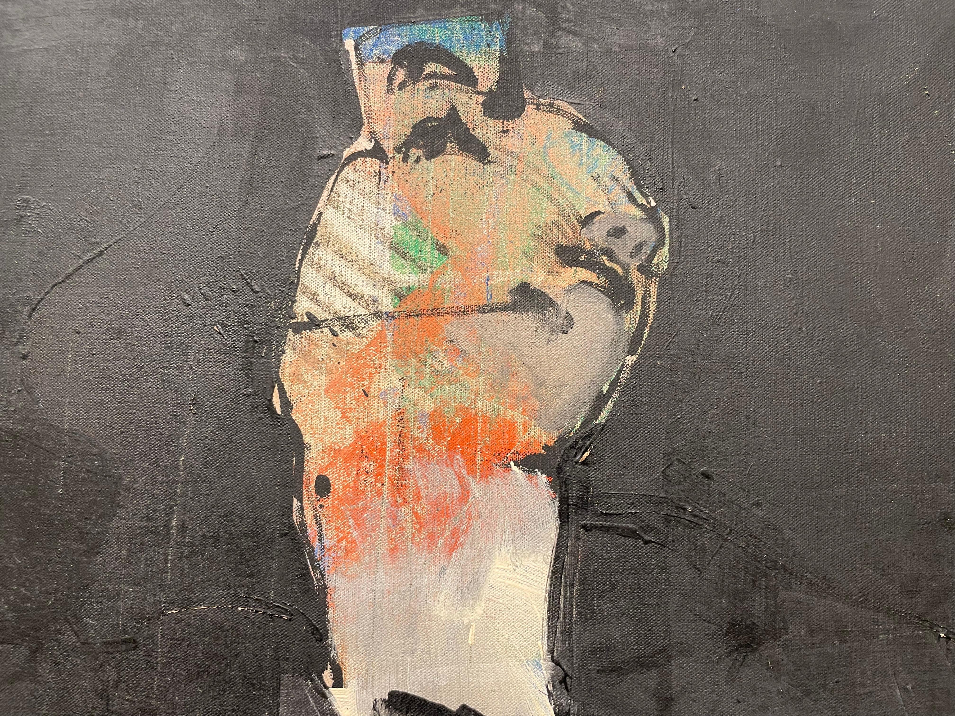 Grande peinture abstraite figurative noire des années 1960, artiste mexicain américain en vente 4