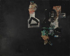 Grande peinture abstraite figurative noire des années 1960, artiste mexicain américain