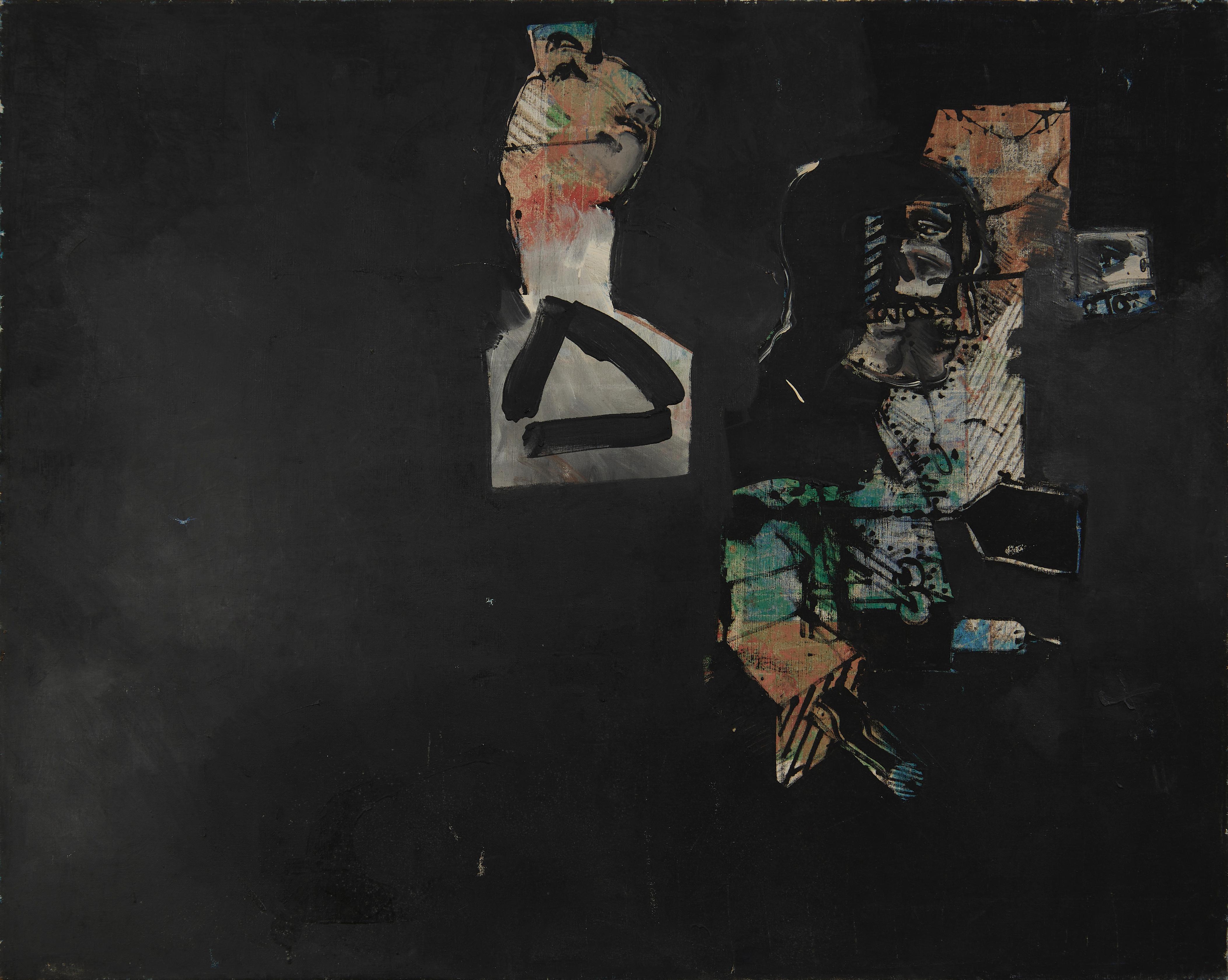 Large Black Figural Abstract 1960s Painting, Mexican American Artist
