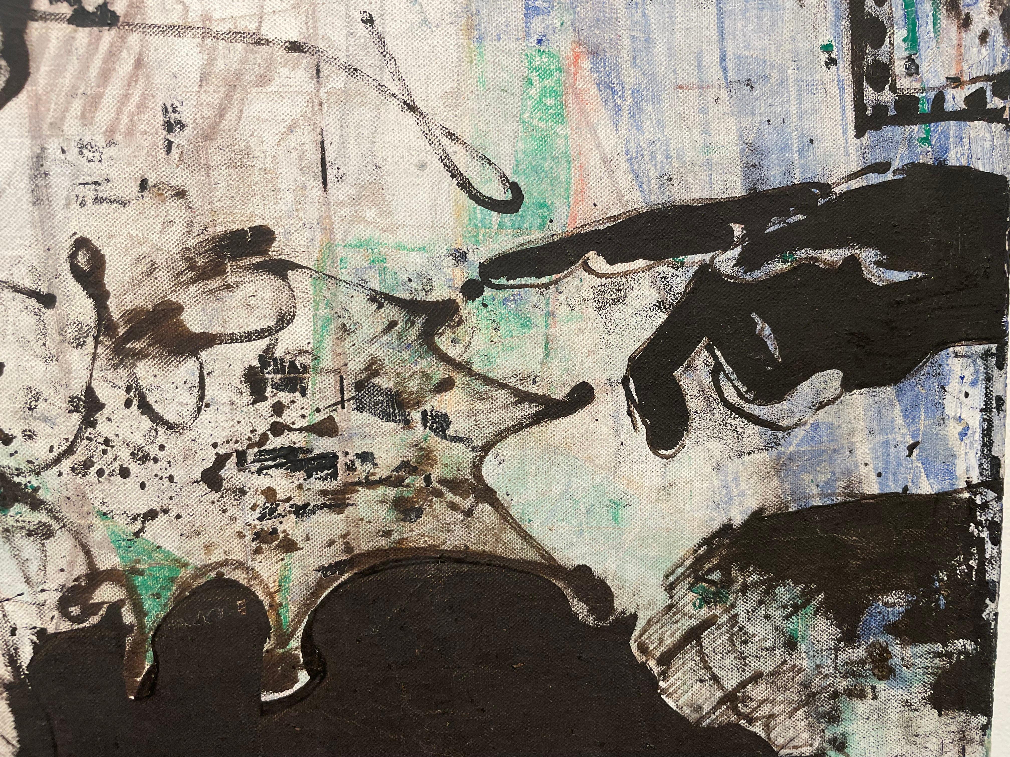 Gran pintura abstracta figurativa de finales de los 60, artista mexicano-americano en venta 4