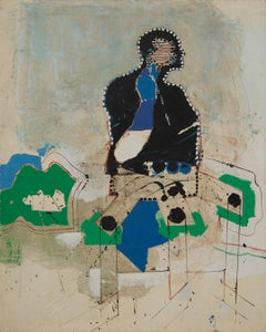 Gran pintura abstracta figurativa de finales de los 60, artista mexicano-americano
